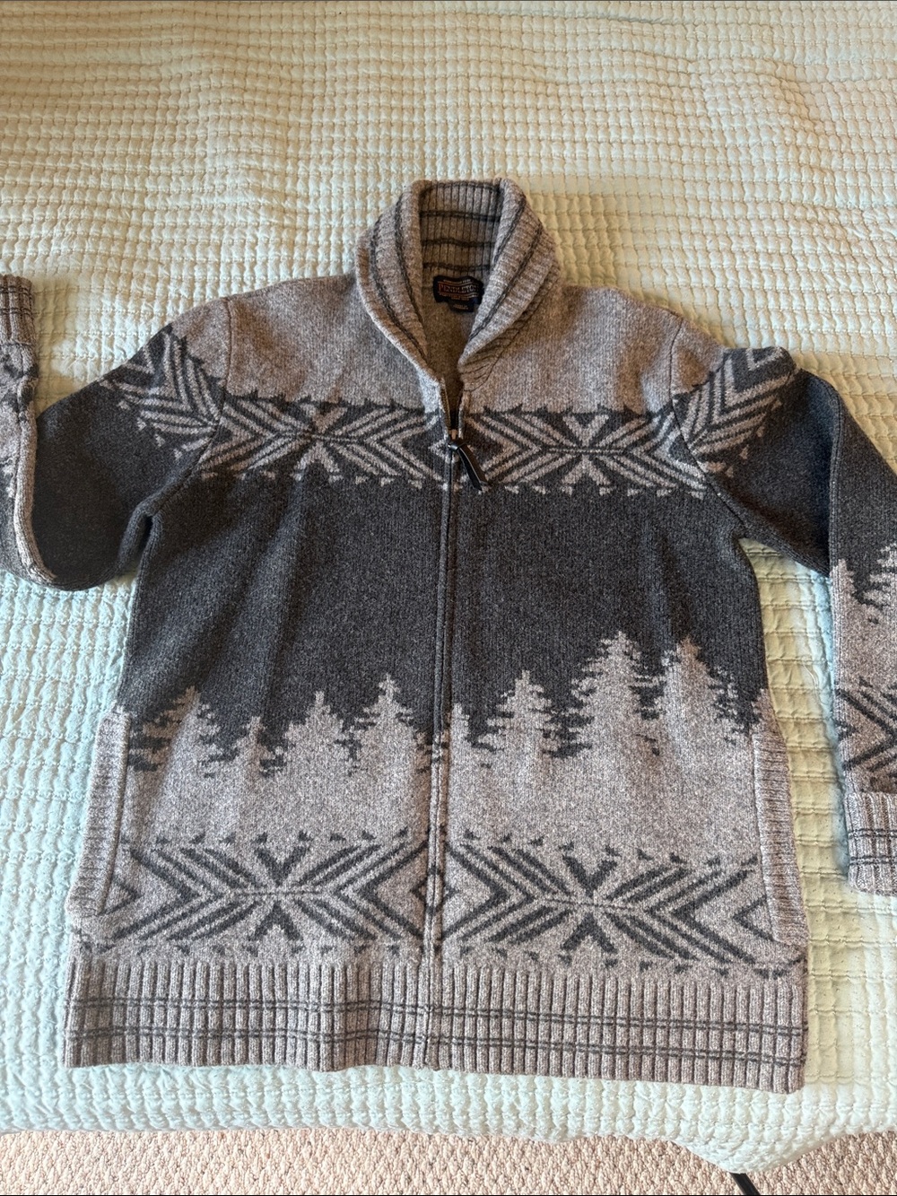 Pendleton Gray and Charcoal Zip-Up Shawl Collar Sweater NWOT